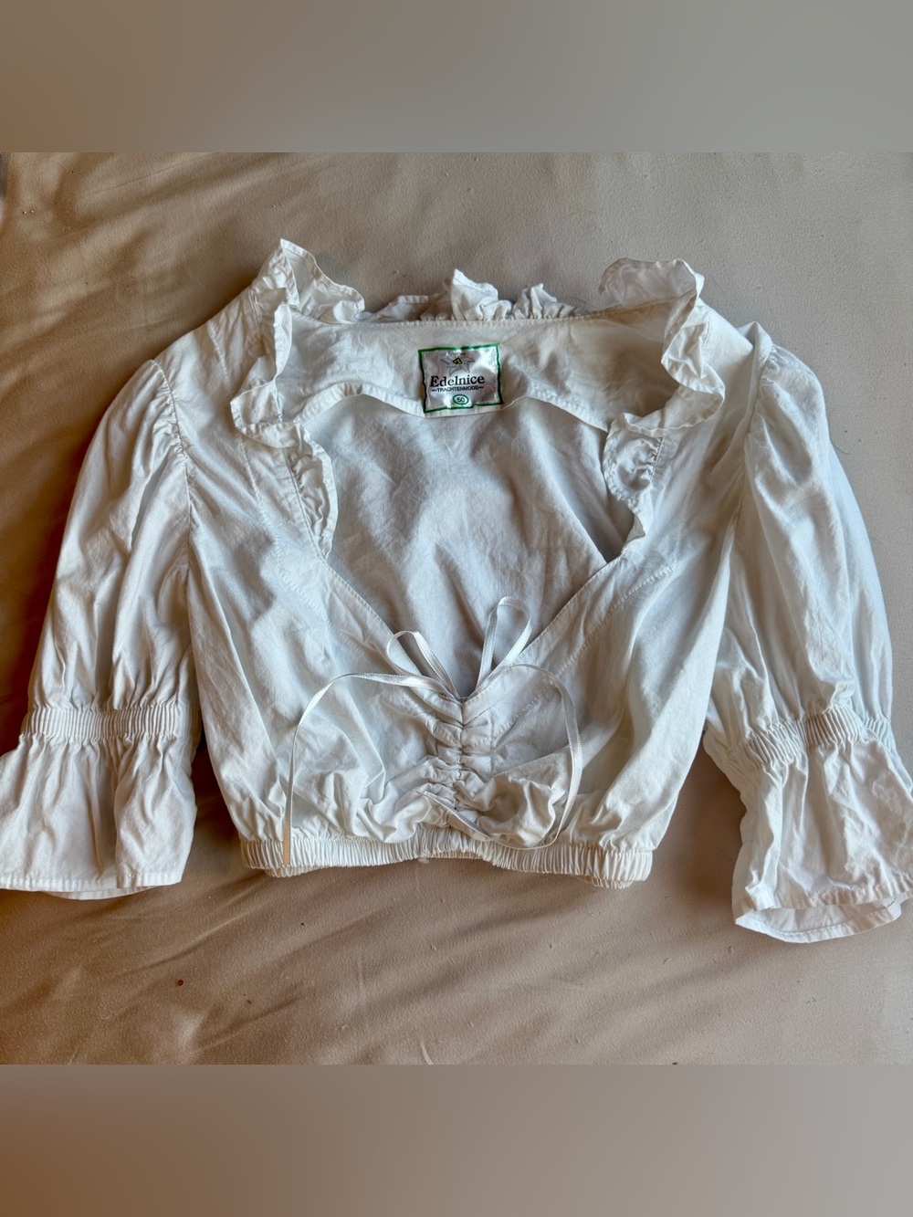 Edelnice German traditional peasant style dirndl blouse - White cotton - US XL - Picture 3 of 12